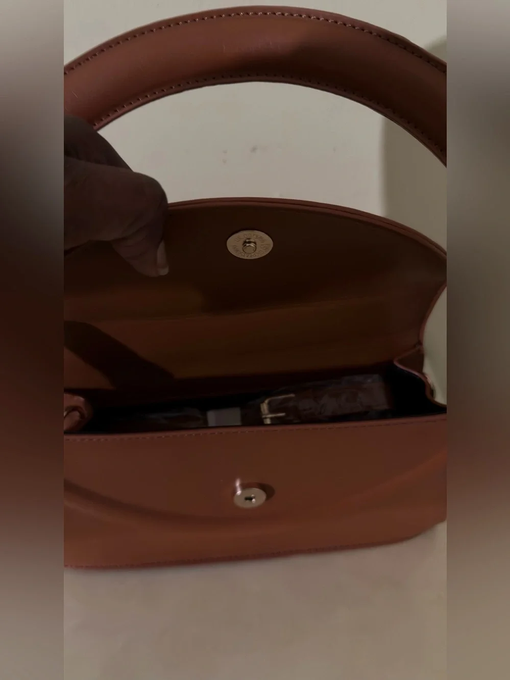 Women's Tan Circular Handle Leather Handbag
